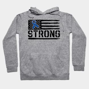 Colon Cancer Strong Blue Ribbon Awareness Fight USA Flag Hoodie